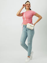 Women Sugar Coral Solid Short Sleeves T-Shirts