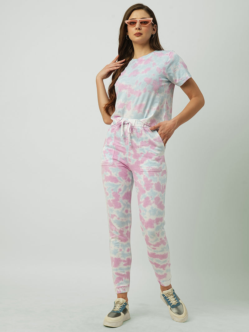 Women Blue & Pink Tie & Dye Short Sleeves T-Shirts