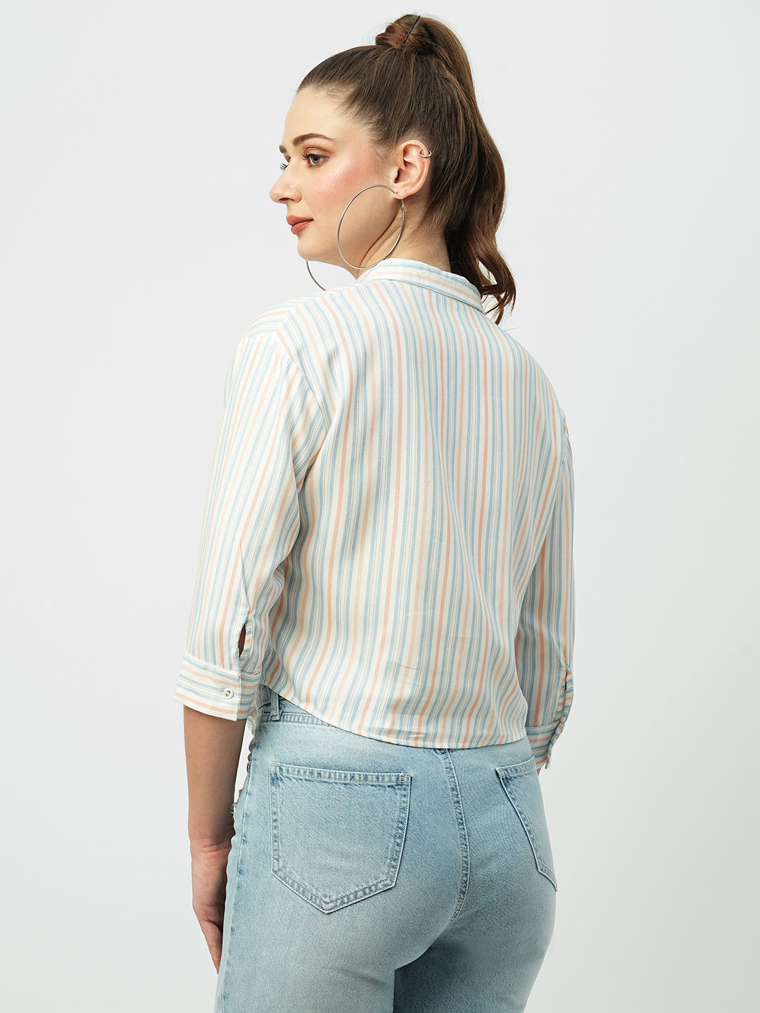 Women Multicolor Striped Crop Shirt