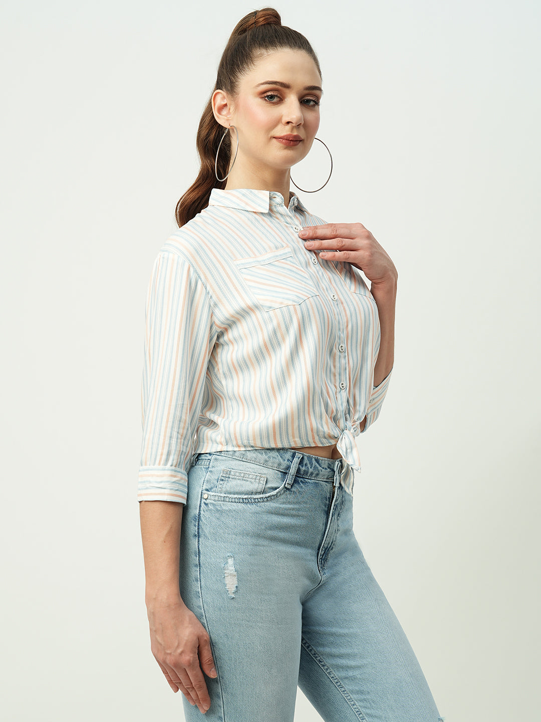 Women Multicolor Striped Crop Shirt