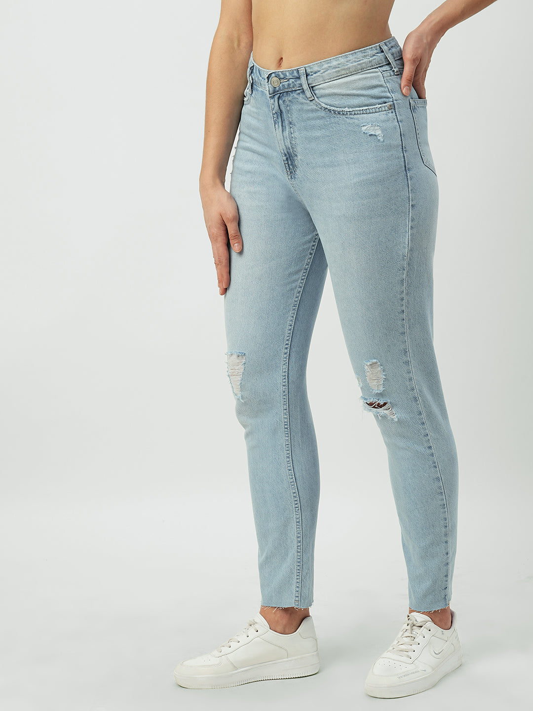 Women Mid Blue High-Rise Slim Straight Fit Jeans