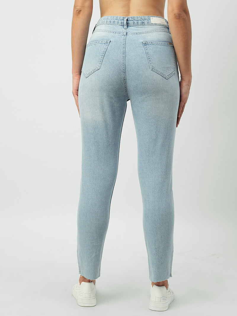 Women Mid Blue High Rise Slim Straight Fit Jeans