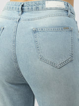 Women Mid Blue High Rise Slim Straight Fit Jeans