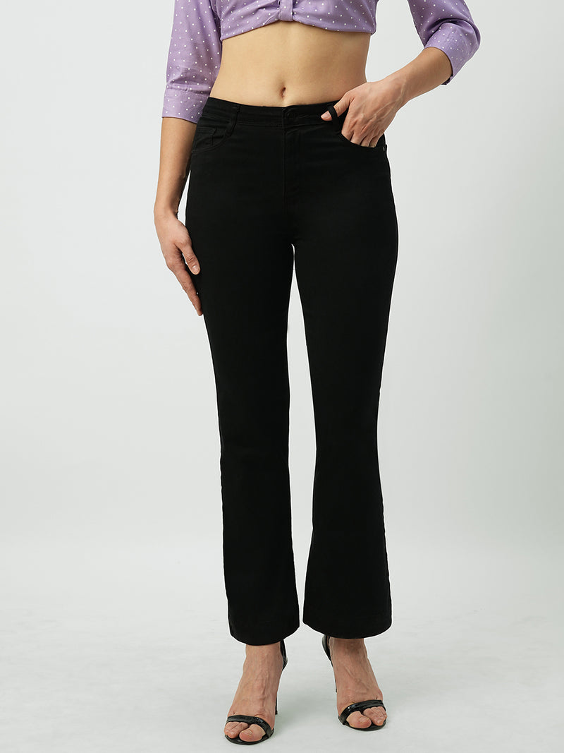 Women Black High Rise Mini Flare Jeans
