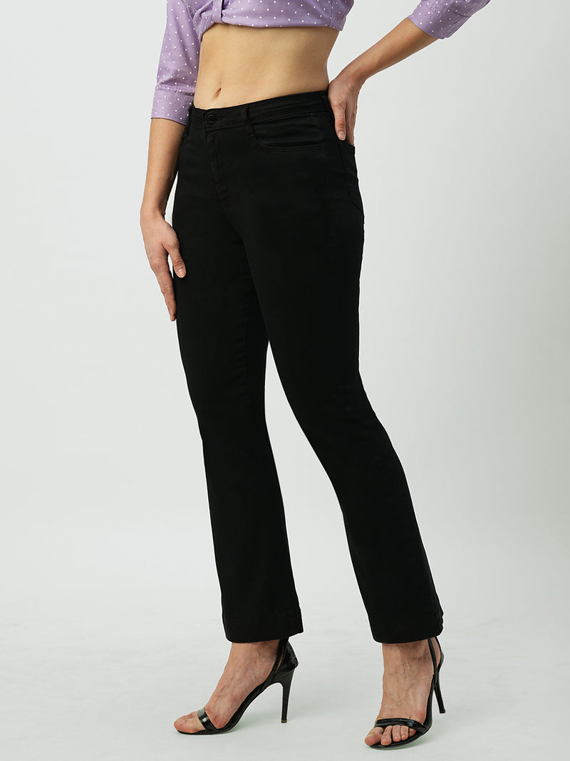 Women Black High Rise Mini Flare Jeans