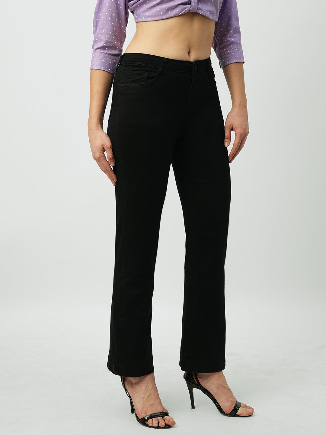 Women Black High-Rise Mini Flare Jeans
