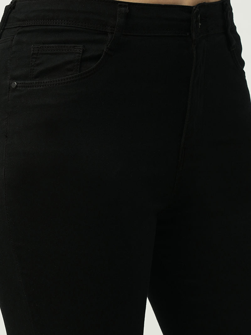 Women Black High Rise Mini Flare Jeans