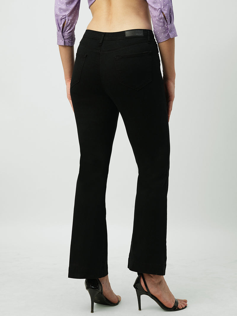 Women Black High Rise Mini Flare Jeans