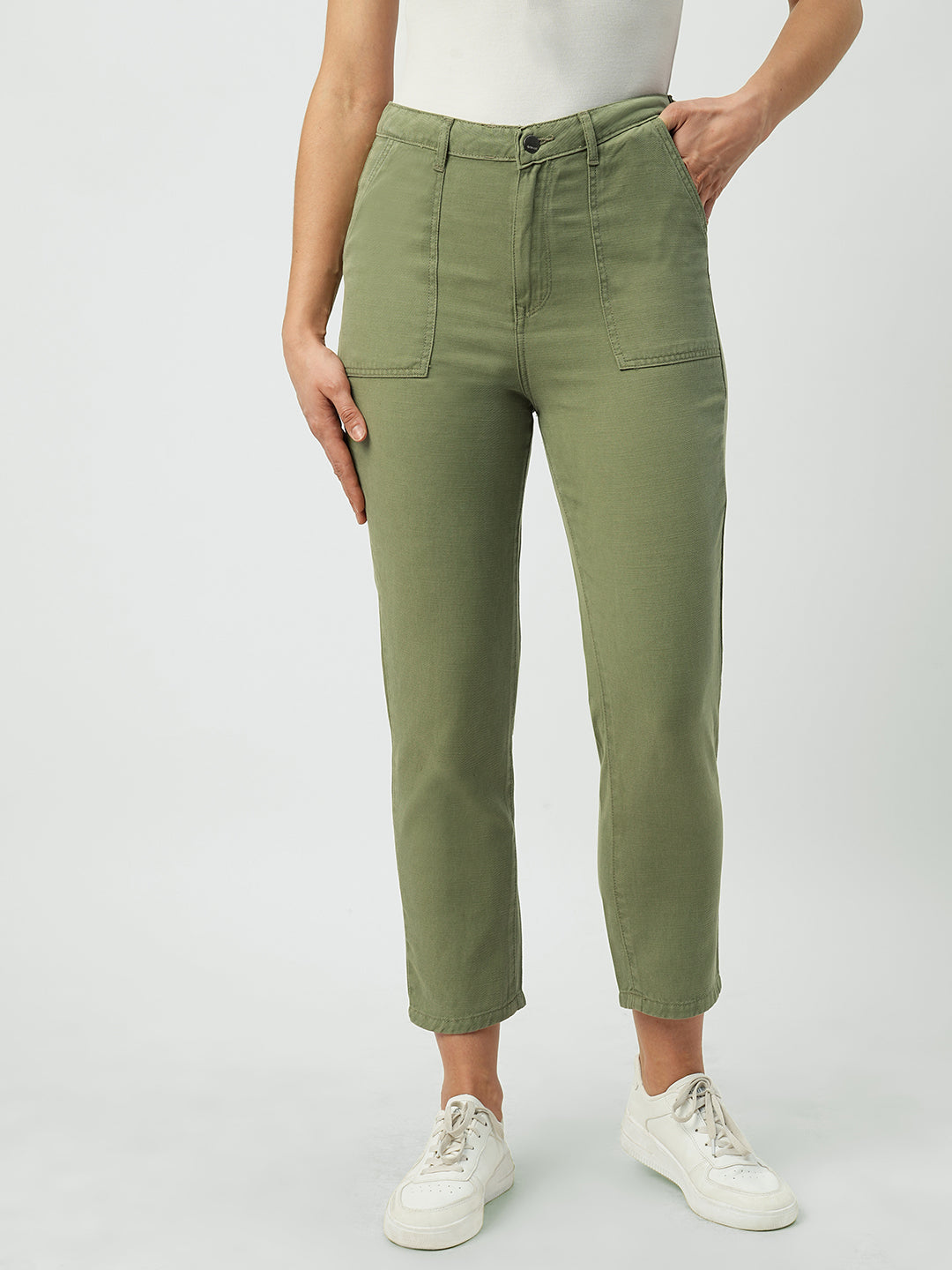 Women Olive High-Rise Loose Straight Jeans