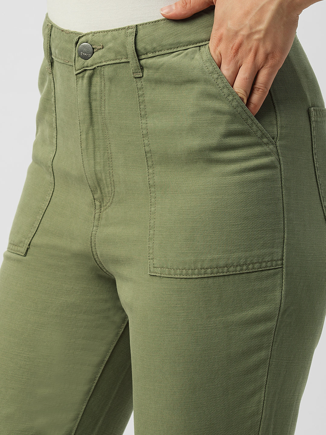 Women Olive High-Rise Loose Straight Jeans