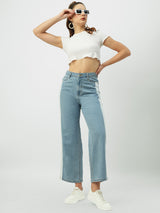 Women Light Blue High Rise Wide Leg Jeans