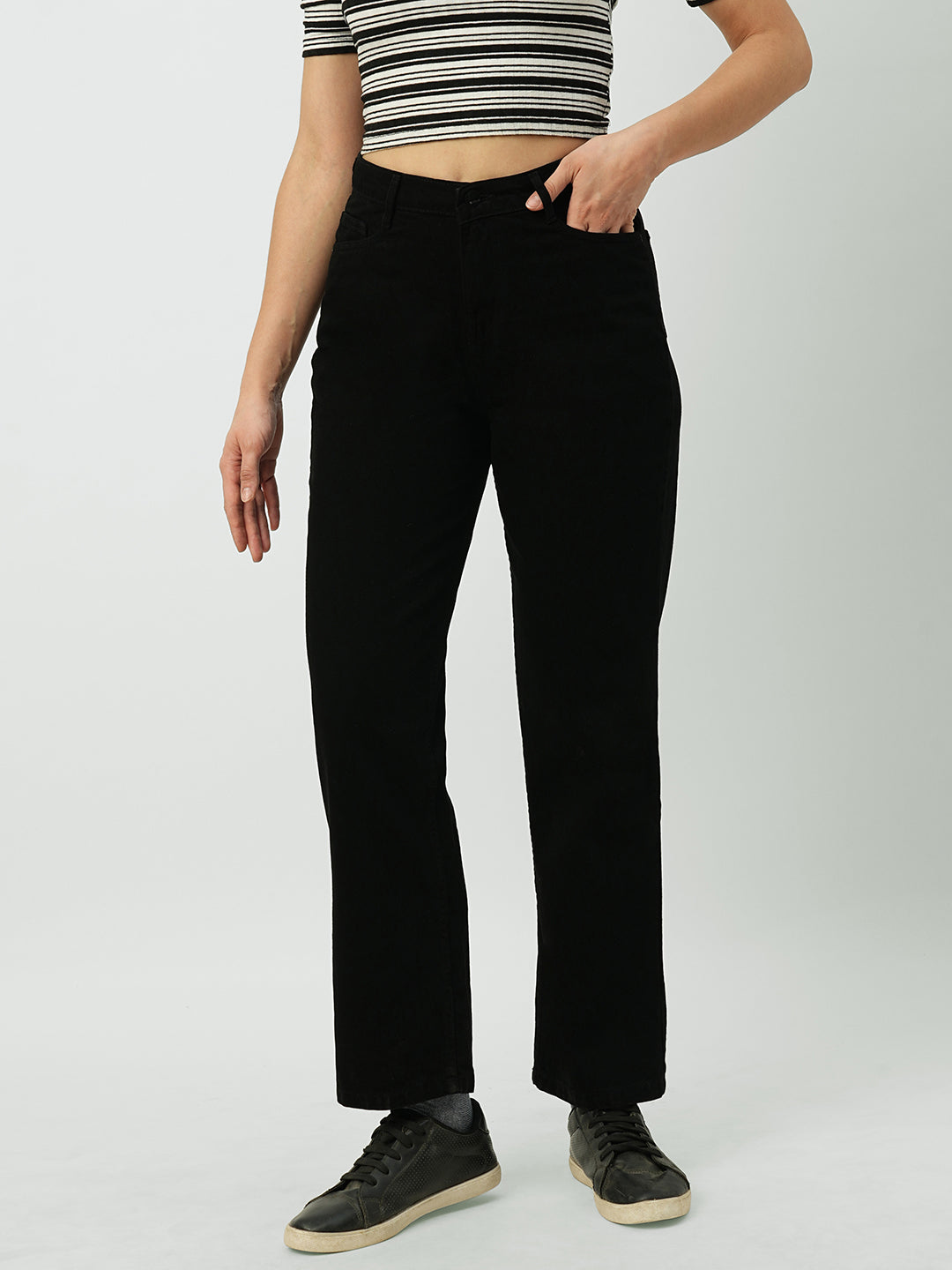 Black High-Rise Relaxed Straight Fit Jeans