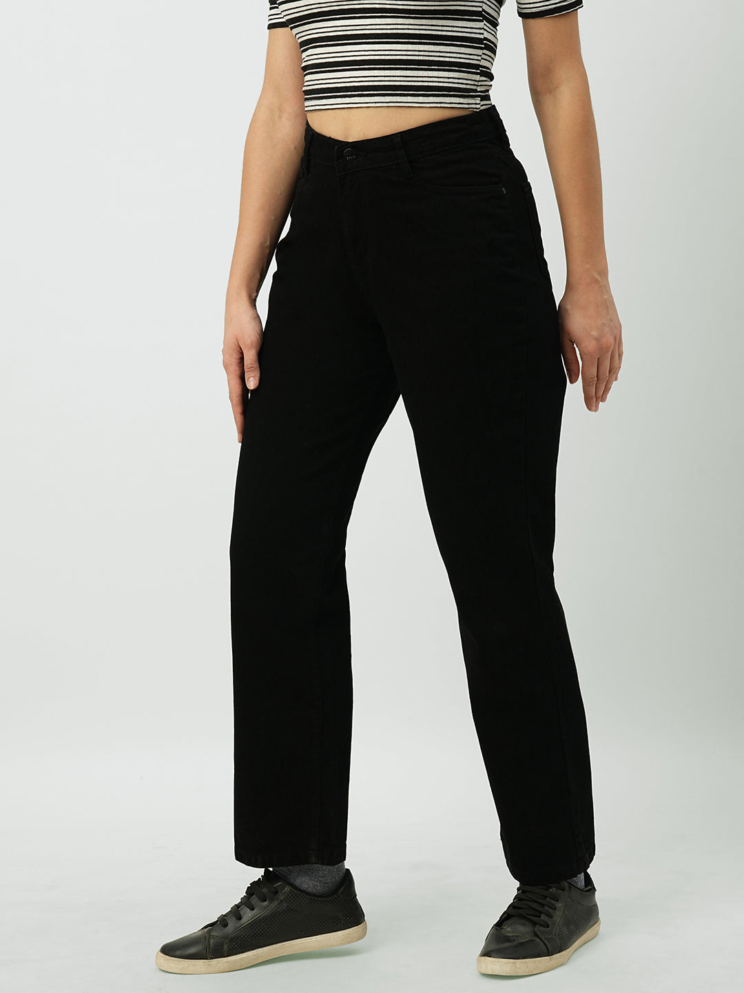 Women Black High-Rise Relaxed Straight Fit Jeans