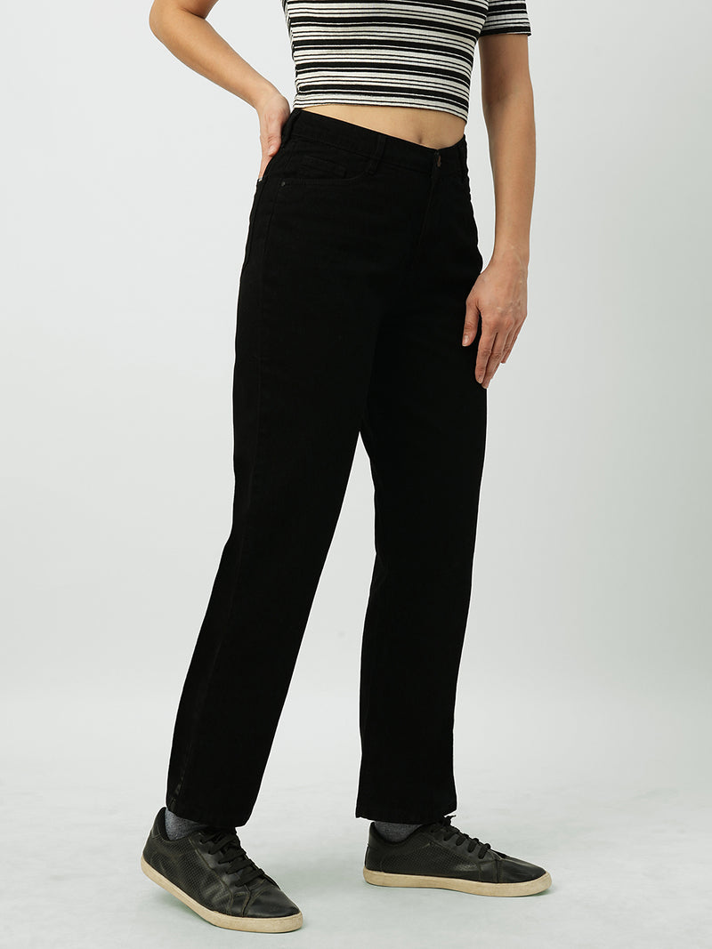 Women Black High Rise Relaxed Straight Fit