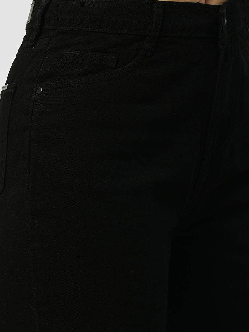 Women Black High Rise Relaxed Straight Fit