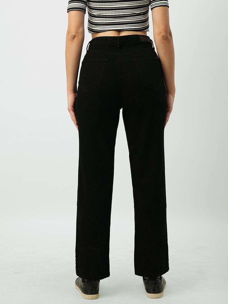 Women Black High Rise Relaxed Straight Fit