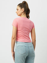 Women Sugar Coral Solid Short Sleeves T-Shirts