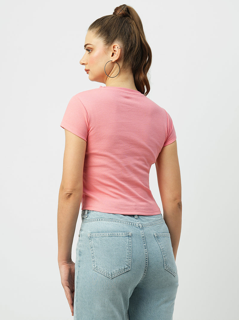 Women Sugar Coral Solid Short Sleeves T-Shirts