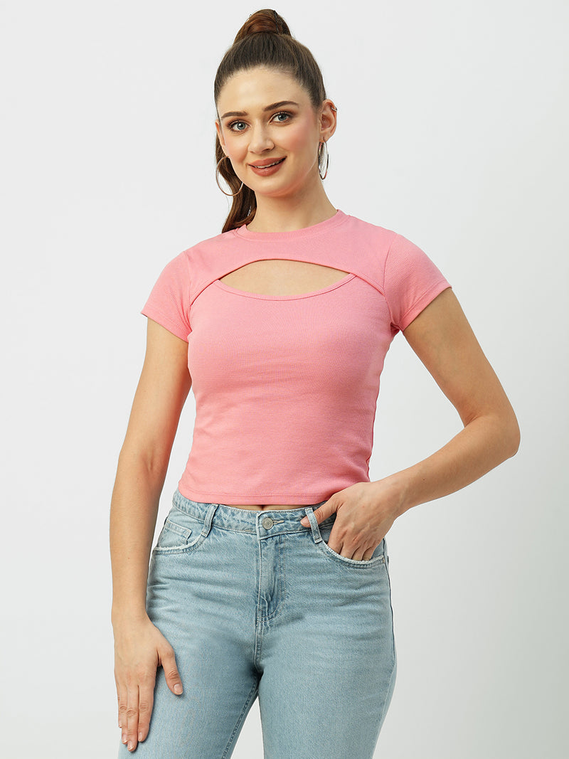 Women Sugar Coral Solid Short Sleeves T-Shirts