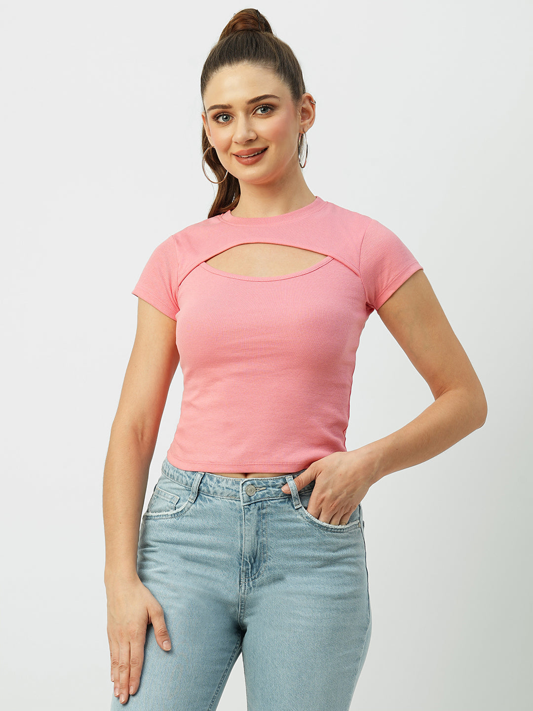 Women Sugar Coral Solid Slim T-Shirt