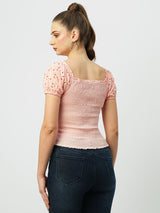 Women Bubblegum Pink Solid Short Sleeves Tops
