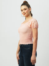 Women Bubblegum Pink Solid Short Sleeves Tops