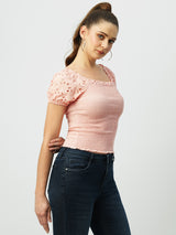 Women Bubblegum Pink Solid Short Sleeves Tops