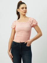 Women Bubblegum Pink Solid Short Sleeves Tops
