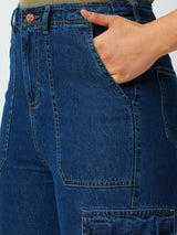 Women Blue Mid Rise Cargo