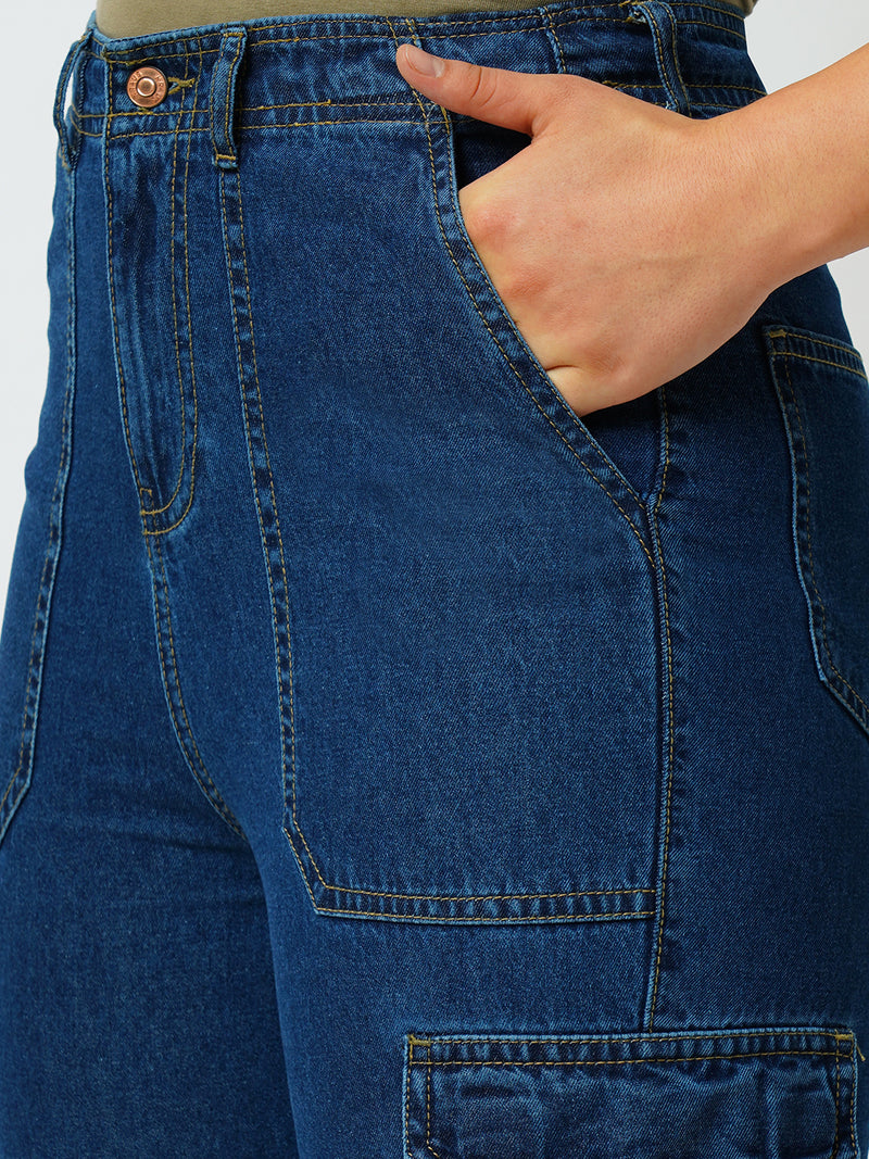 Women Blue Mid Rise Cargo