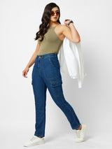 Women Blue Mid Rise Cargo