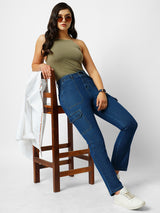 Women Blue Mid Rise Cargo