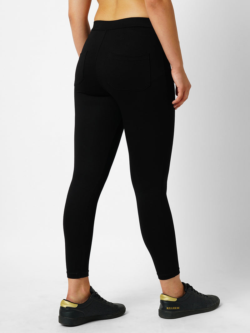 Women Black High Rise Skinny Treggings