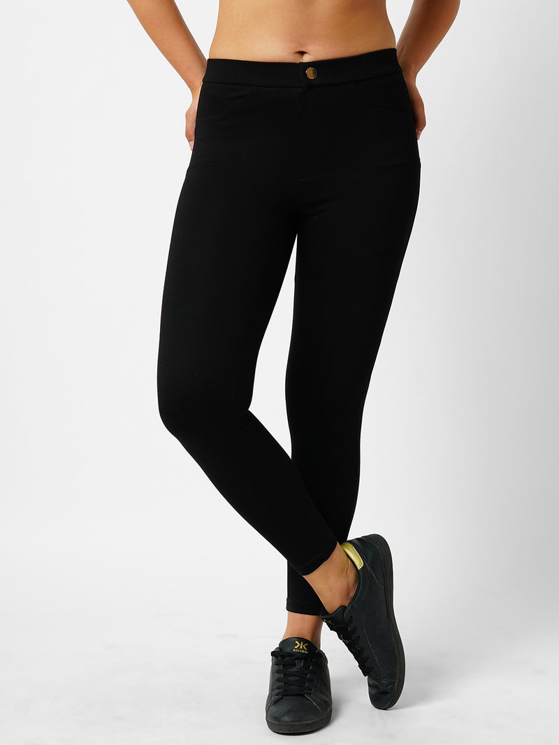 Women Black High Rise Skinny Treggings