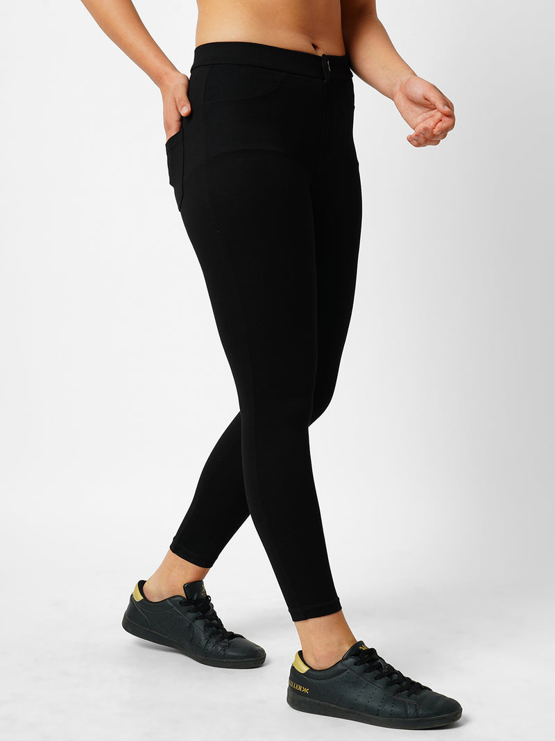 Women Black High Rise Skinny Treggings