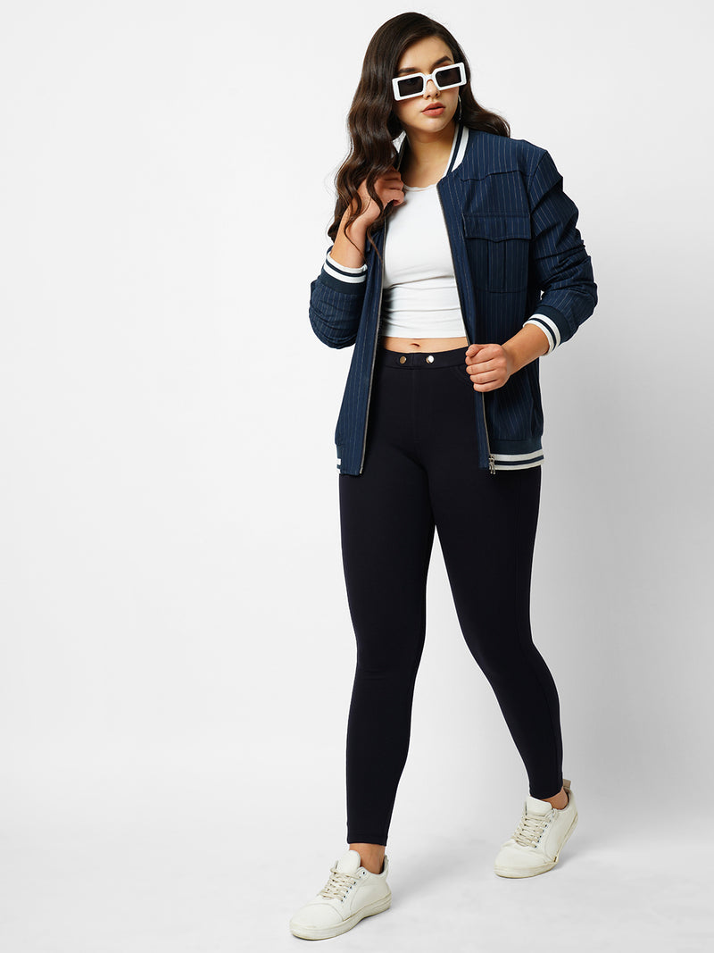 Women Navy Mid Rise Skinny Treggings
