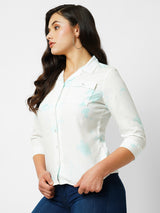 Women Aqua Tie&Dyed Three-Quarter Sleeves Shirts