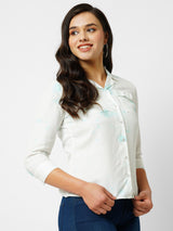 Women Aqua Tie&Dyed Three-Quarter Sleeves Shirts