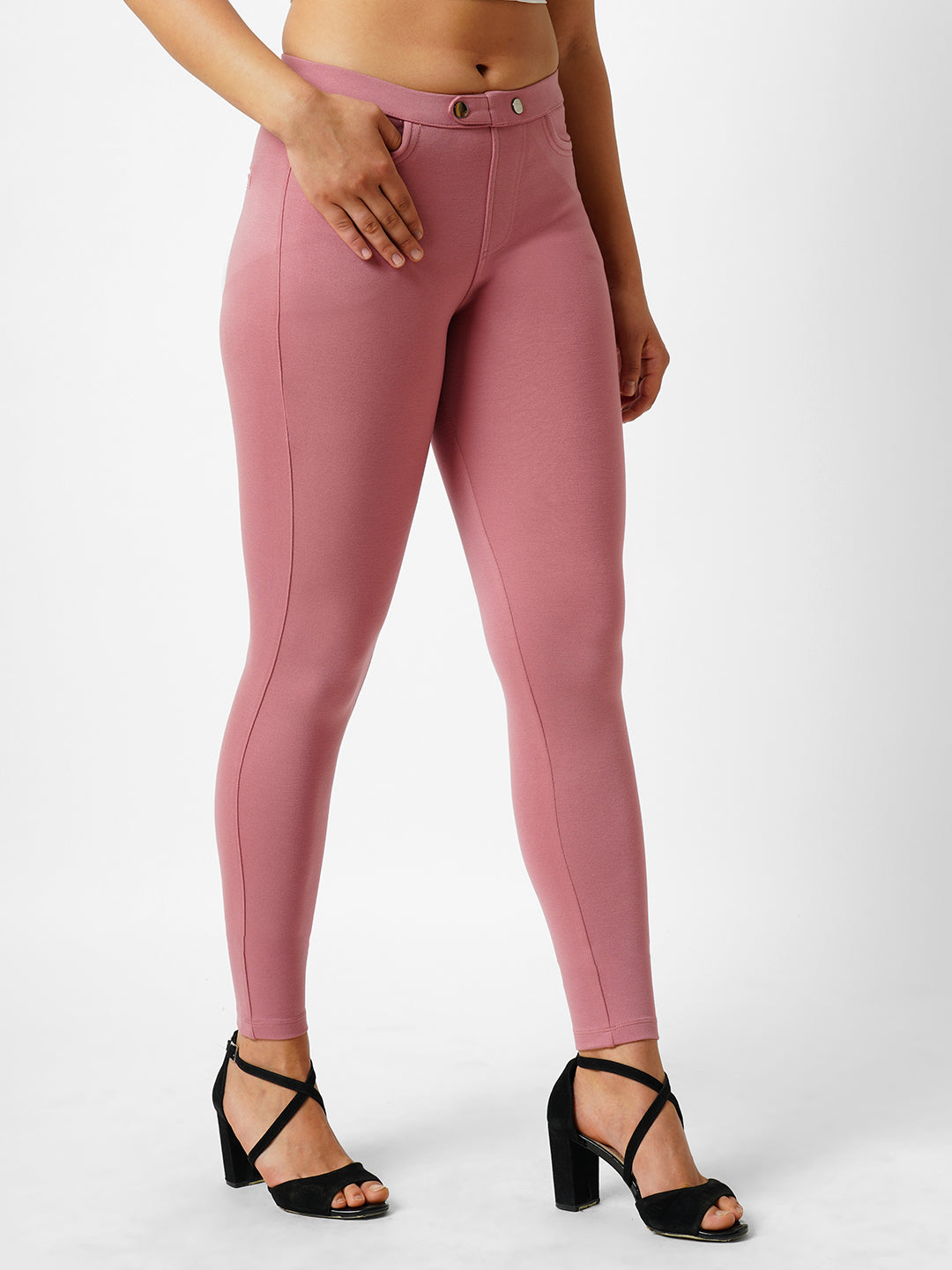 Women Dusty Pink High-Rise Skinny Treggings