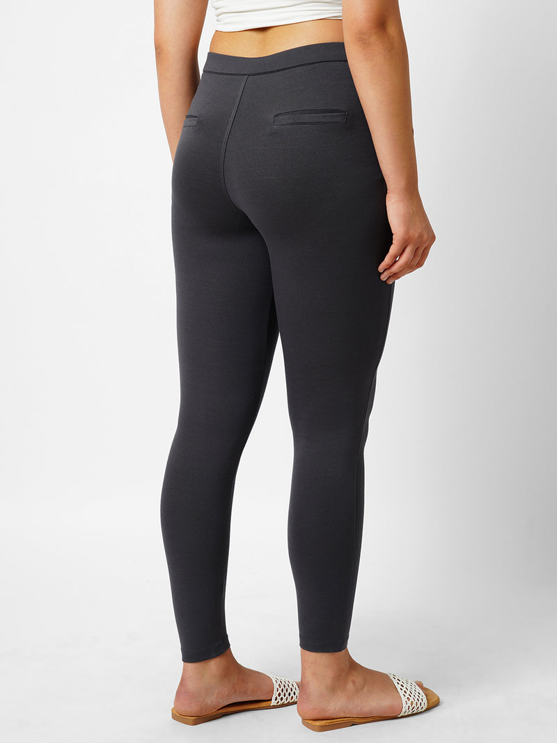 Women Charcoal Mid Rise Skinny Treggings