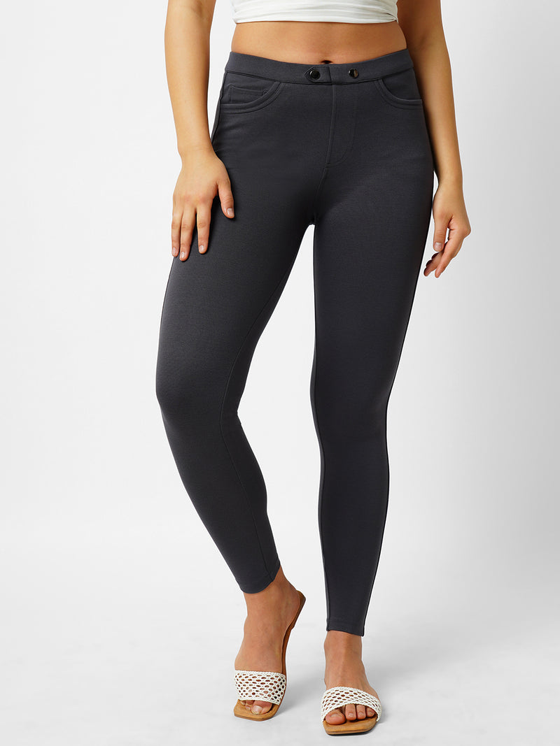 Women Charcoal Mid Rise Skinny Treggings