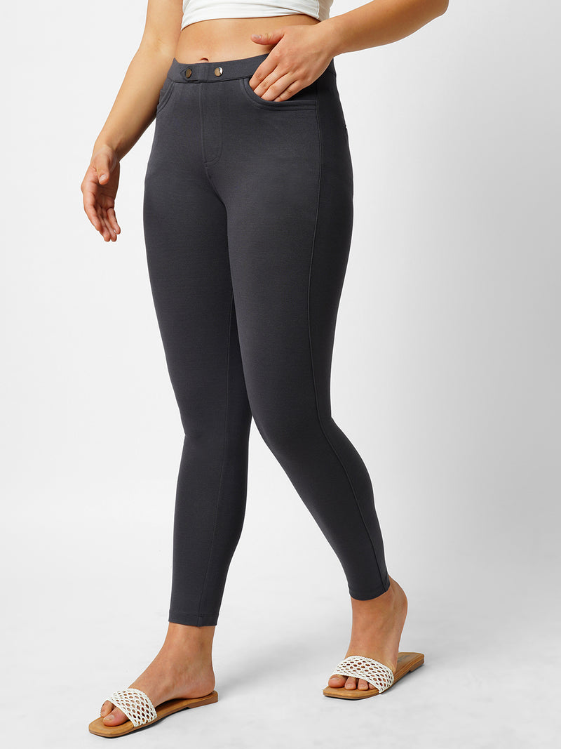 Women Charcoal Mid Rise Skinny Treggings