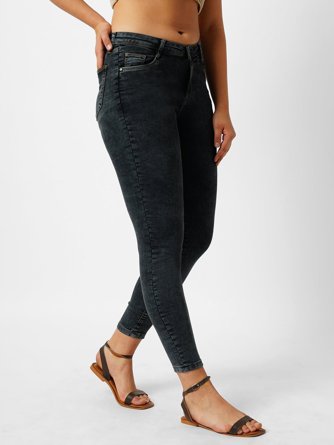 Women Dark Grey Mid-Rise Skinny Jeans