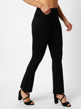 Women Black High Rise Mini Flare Treggings