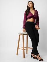 Women Black High Rise Mini Flare Treggings