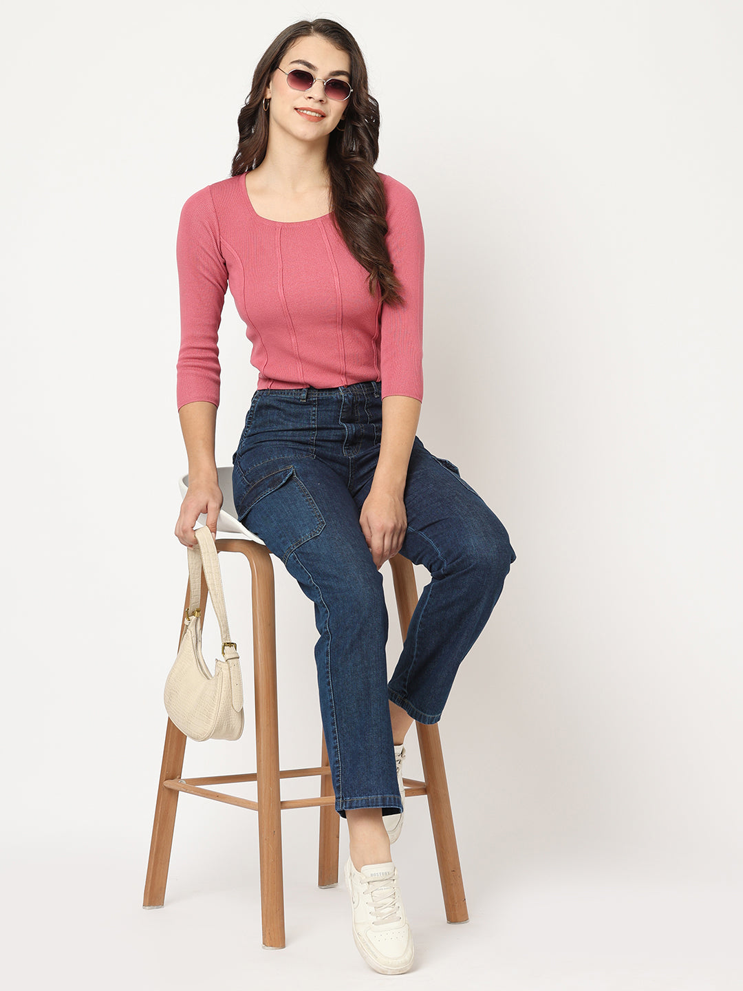 Women Blue Mid-Rise Cargo
