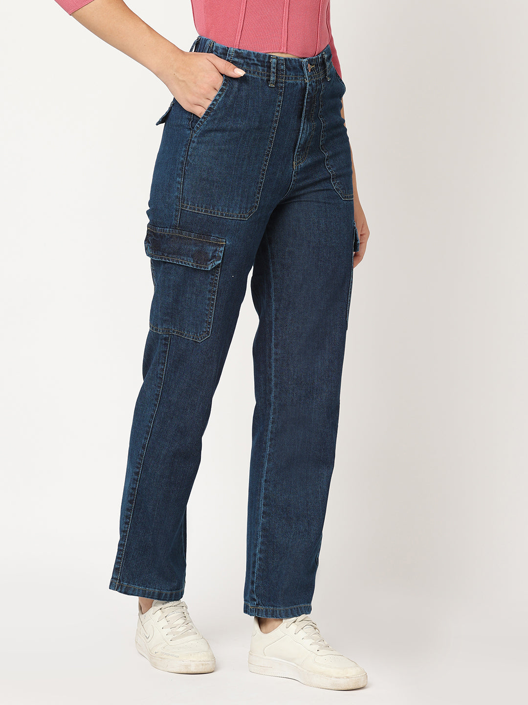 Women Blue Mid-Rise Cargo