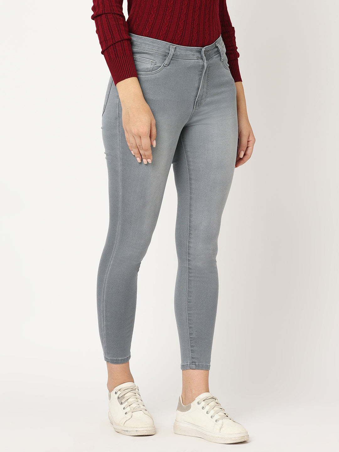 Women Grey High-Rise Skinny Jeans
