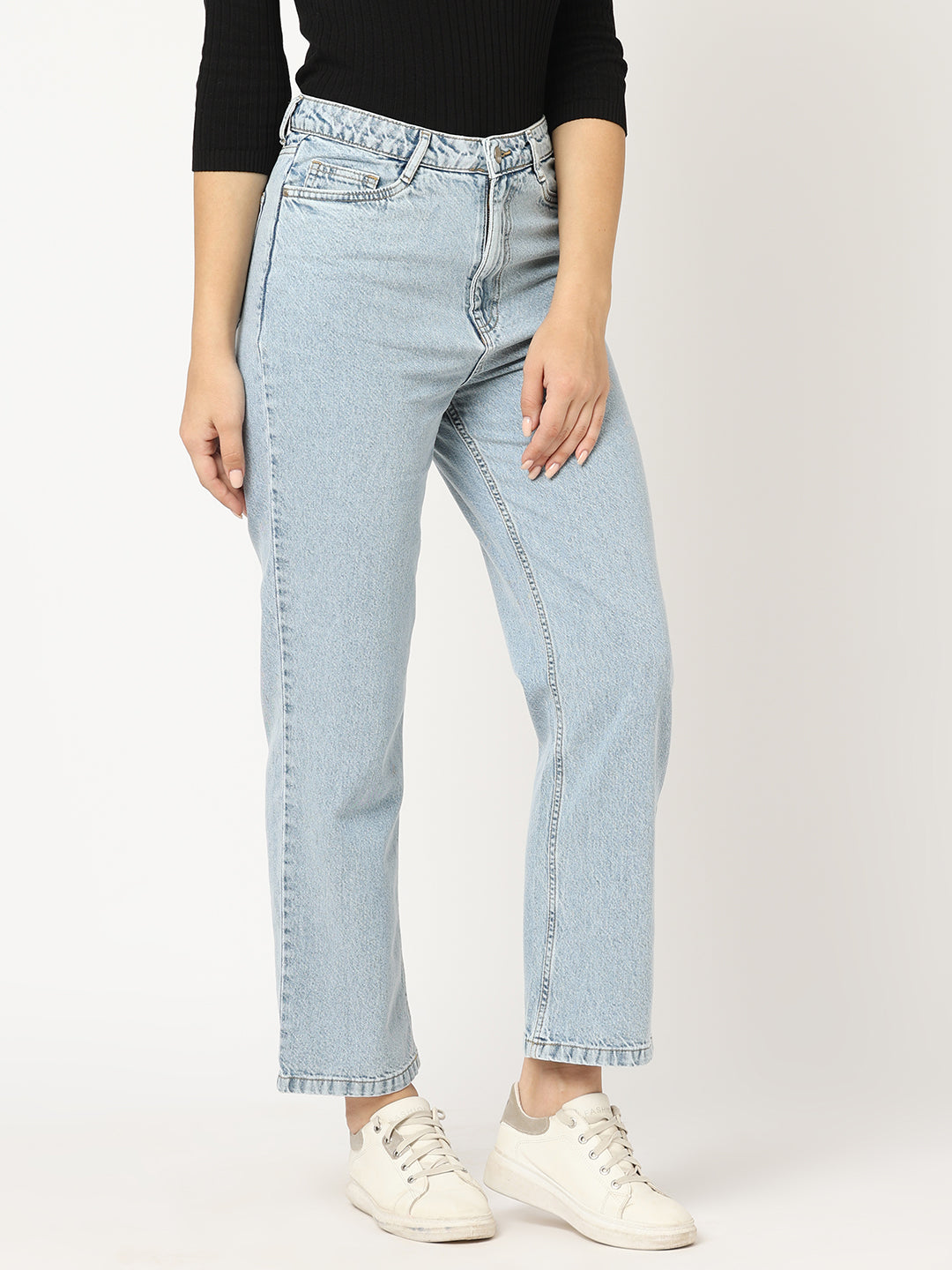 Women Blue High-Rise Straight Fit Jeans