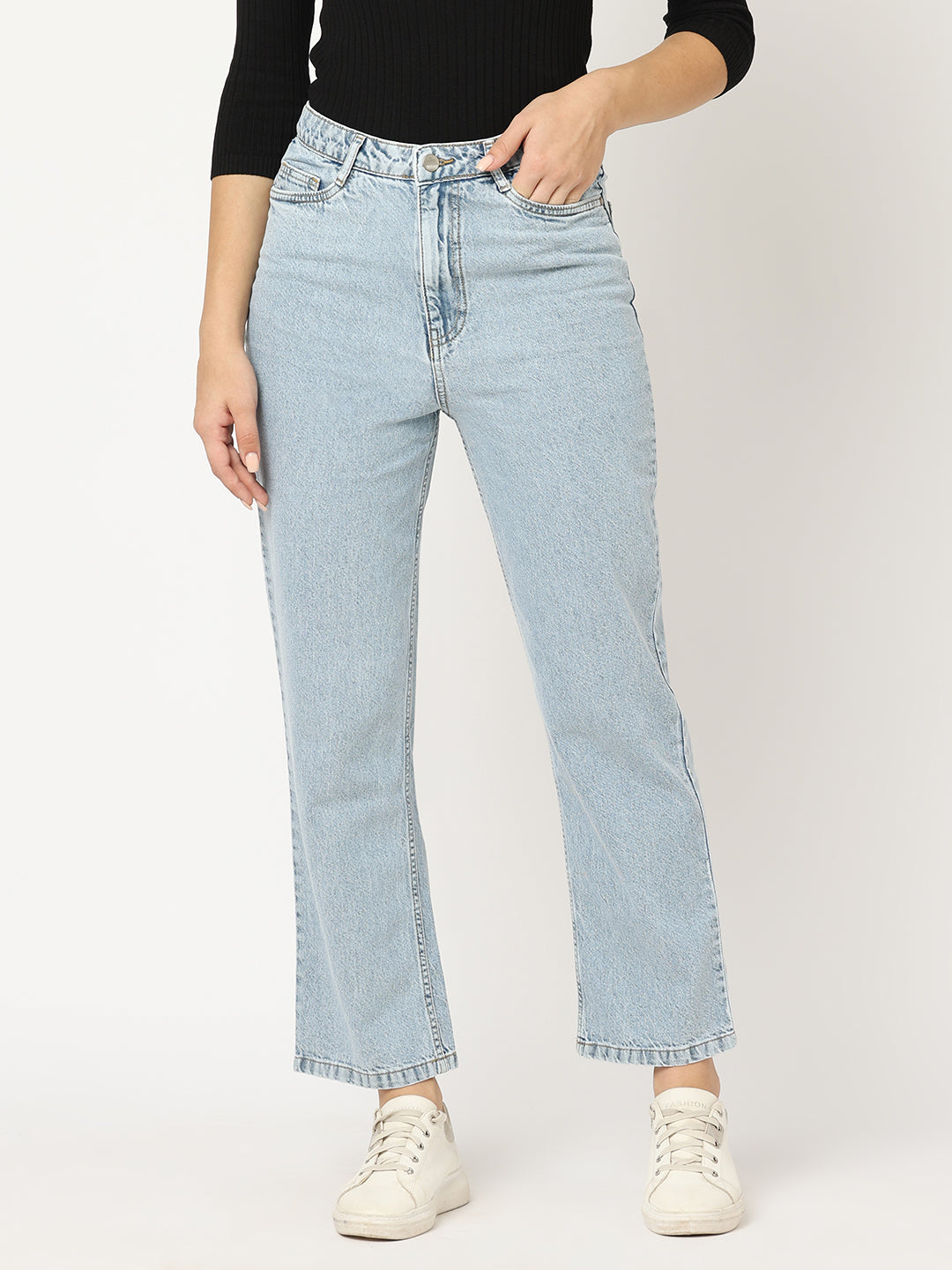 Women Blue High-Rise Straight Fit Jeans